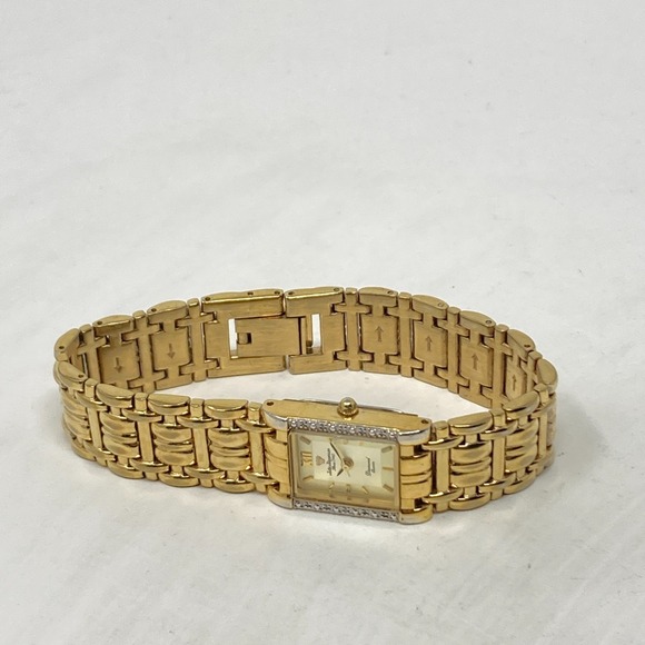 Vtg Jules Jurgensen Diamond Tank Watch Women 19mm Gold Tone New Battery 7.25" - Picture 11 of 16